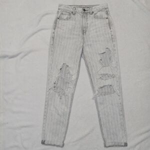 American Eagle Outfitters High-Rise Pinstripe Distressed Jeans - Light Gray